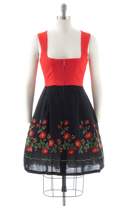 1970s Floral Embroidered Dirndl Dress | small