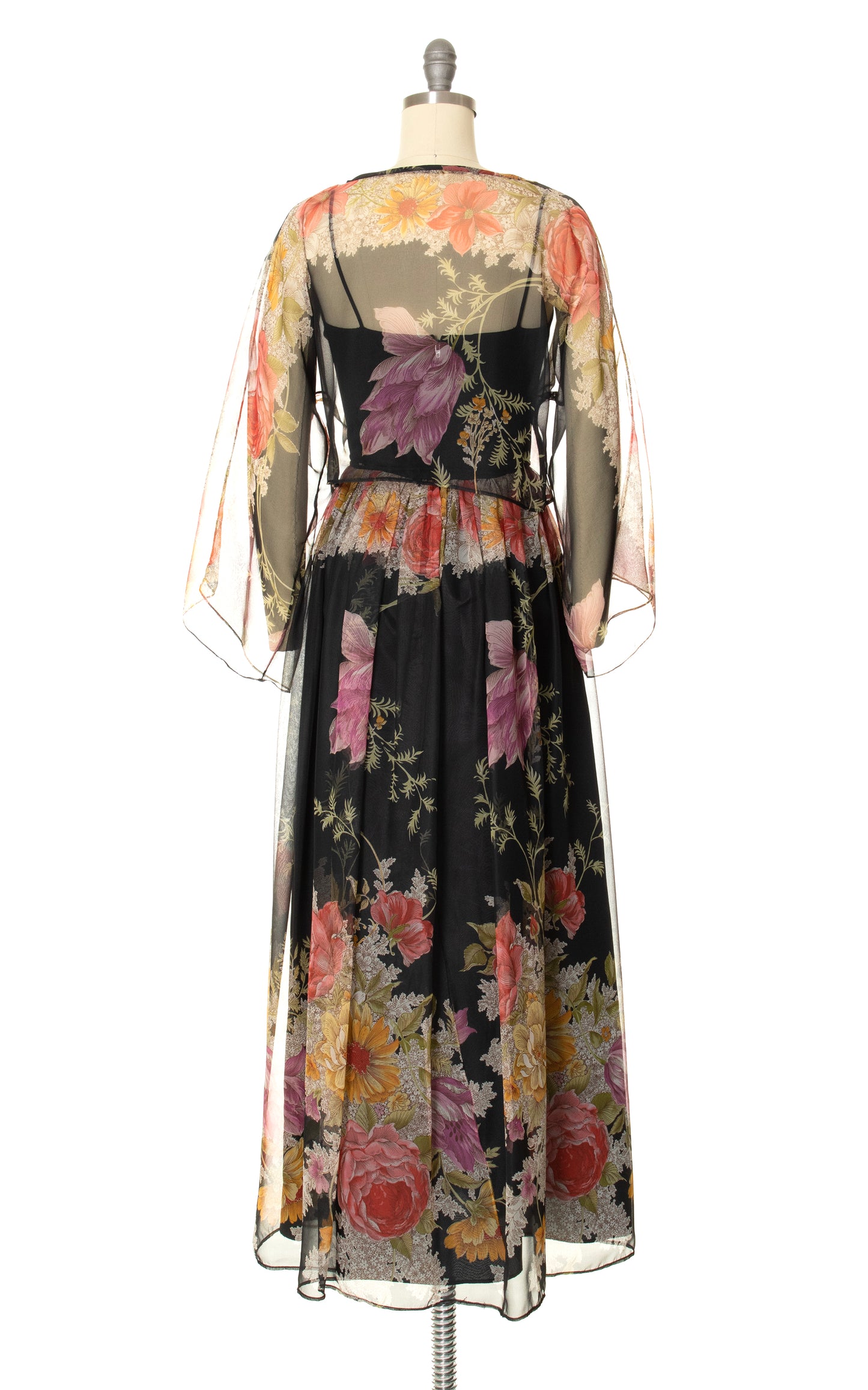 1970s Floral Chiffon Maxi Dress Set | x-small/small