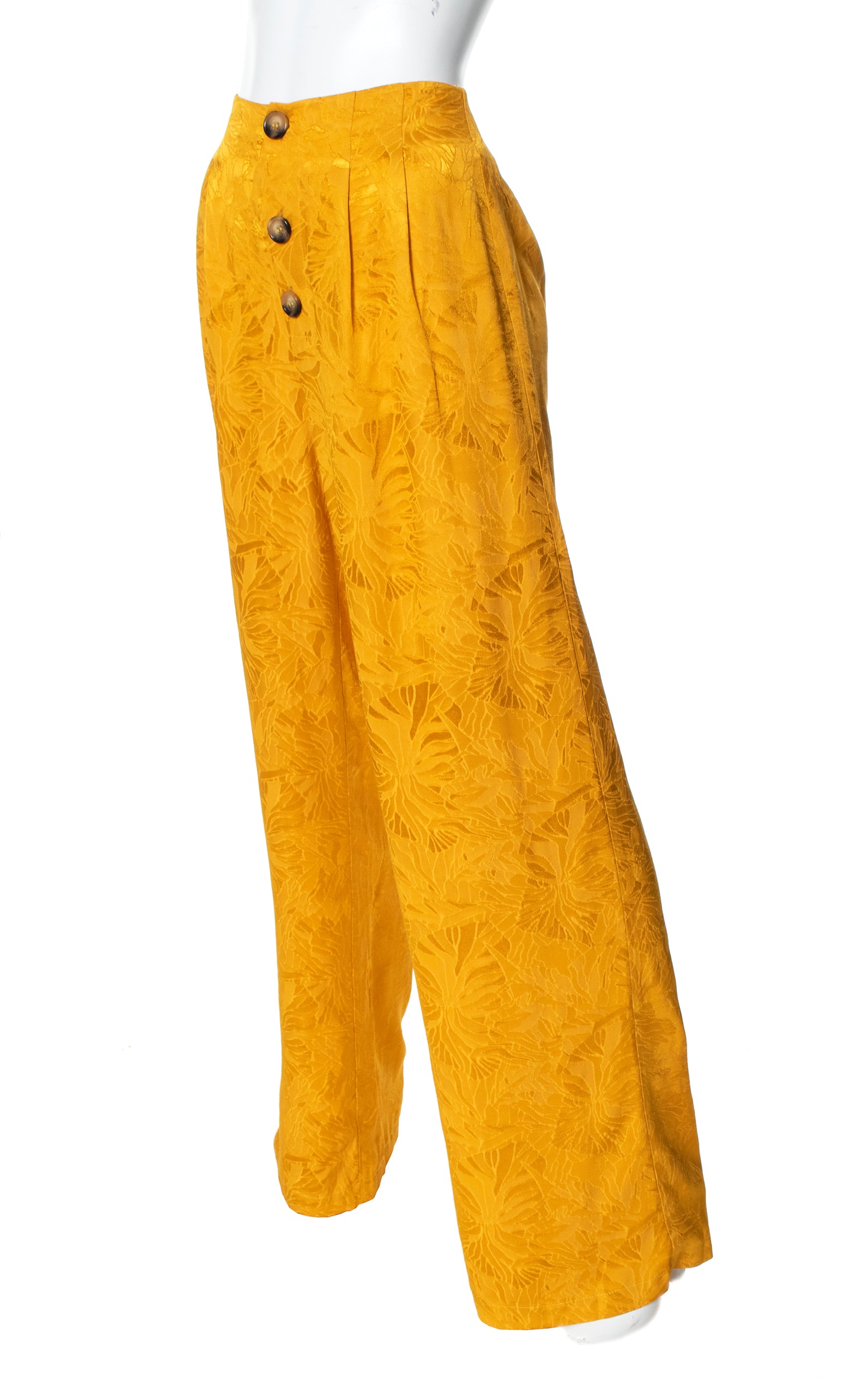 HOUSE OF HARLOW 1960 1940s Style Leaf Jacquard Golden Mustard Yellow High Waisted Wide Leg Trousers Pants BirthdayLifeVintage