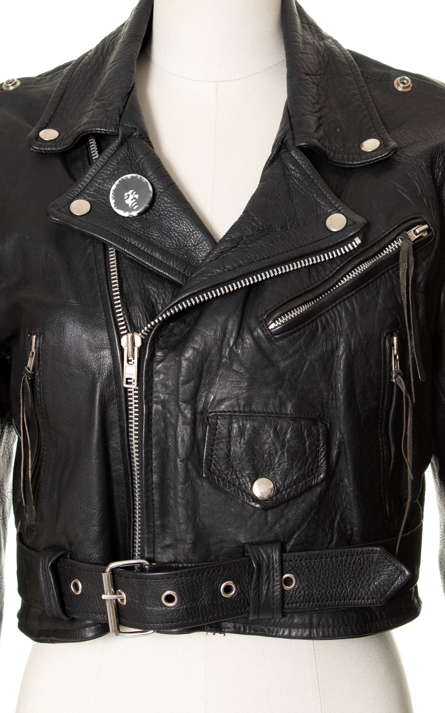 1980s Cropped Black Leather Moto Jacket | medium/large