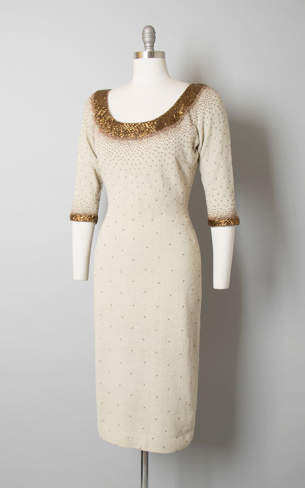 1950s Gene Shelly Beaded Knit Wool Dress | medium/large