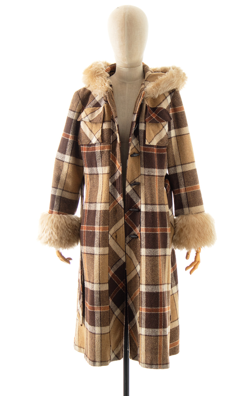 70s Princess Coat Faux Fur with Wool Button offers Down Hooded Pea Coat