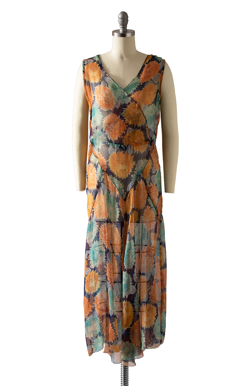 1920s 1930s Floral Silk Chiffon Dress & Scarf Set BirthdayLifeVintage