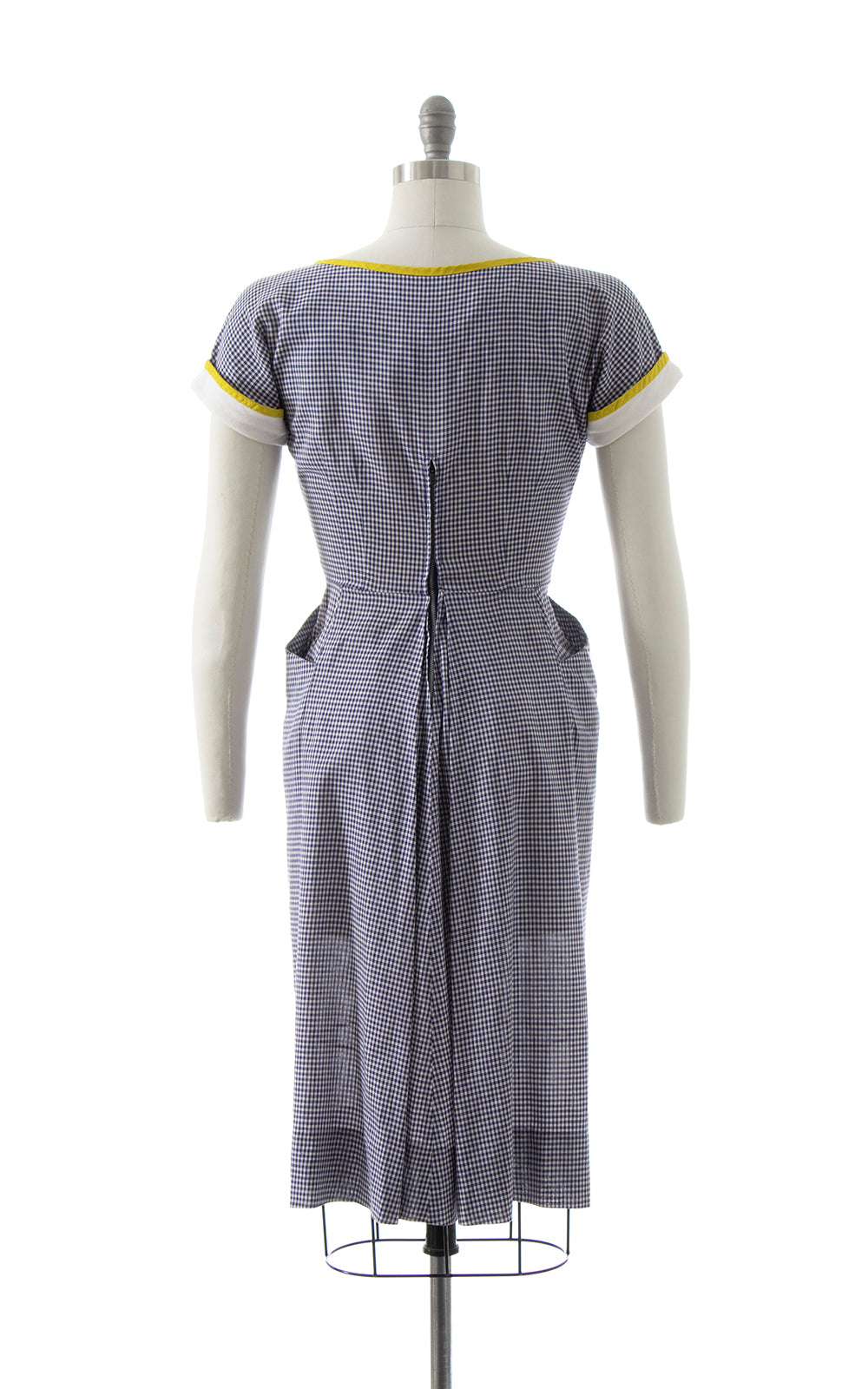 BLV x DEANNA || 1950s R&K ORIGINAL Gingham Chartreuse Trim Dress | petite small