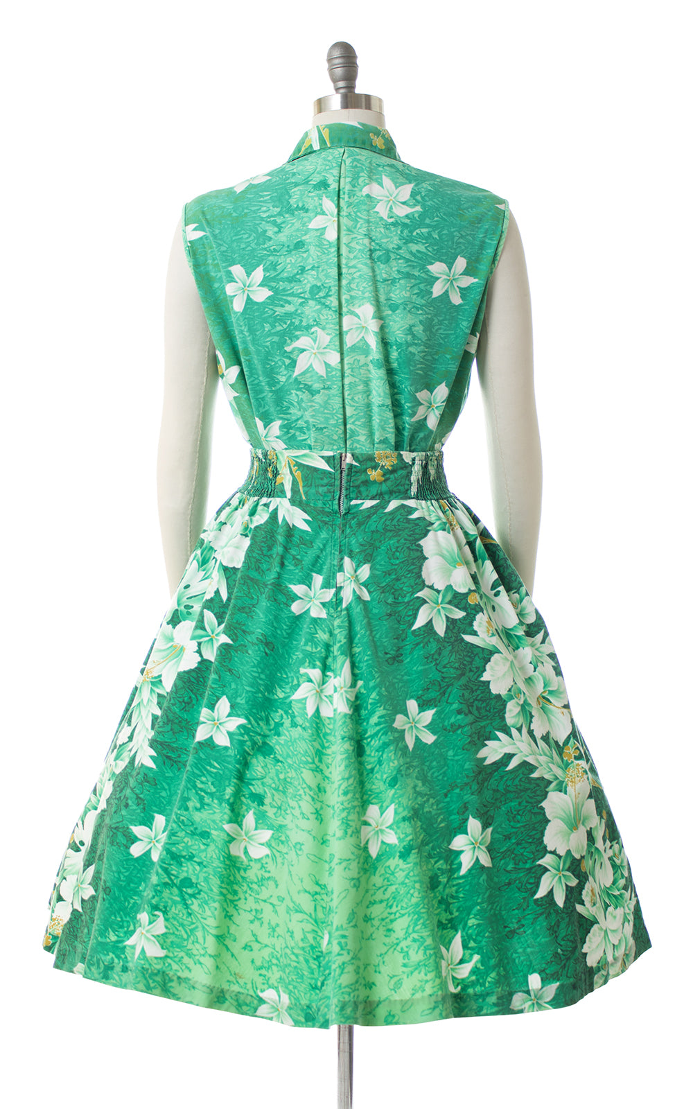 1950s Kamehameha Floral Ombre Print Blouse & Skirt Set