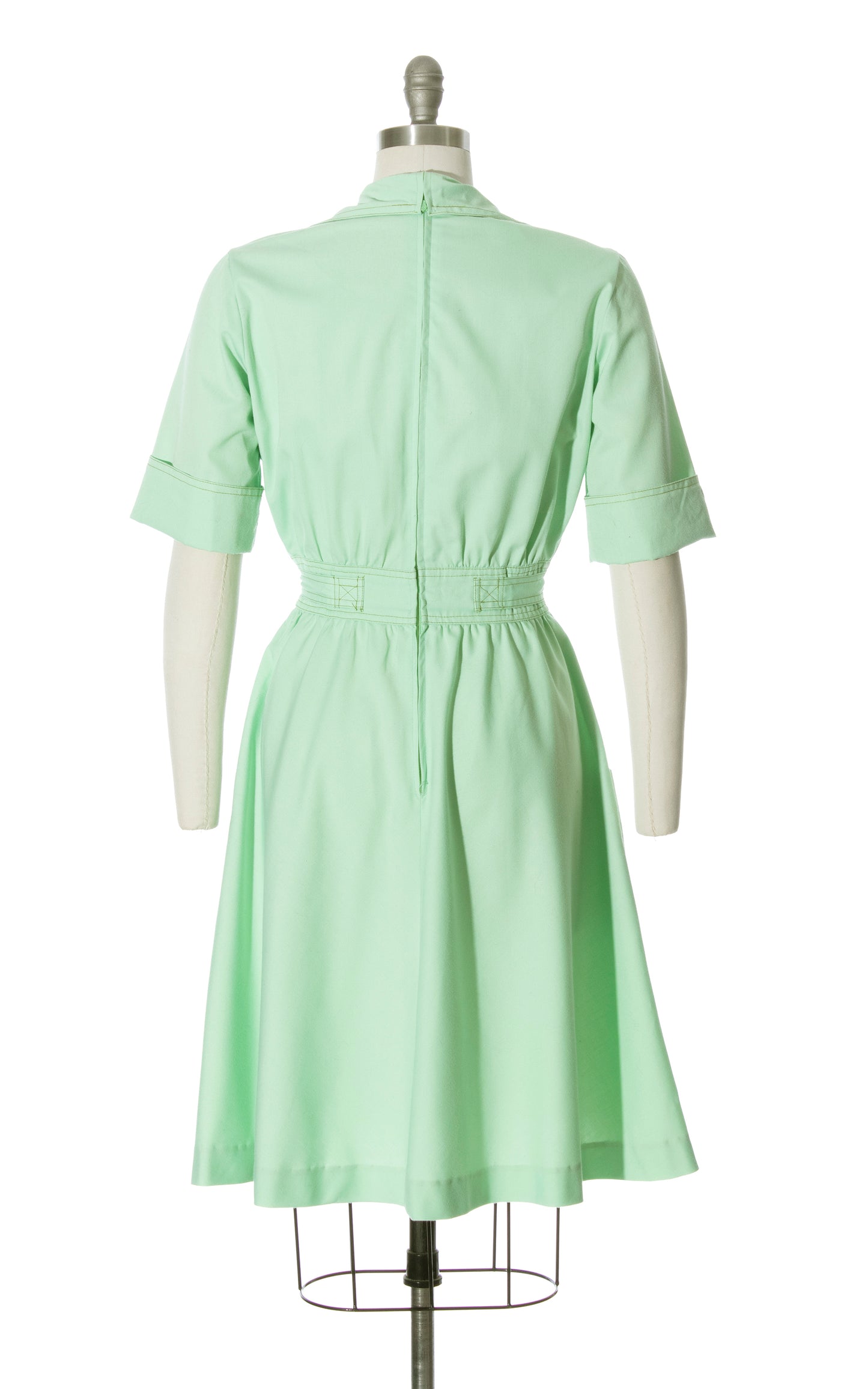 Vintage 70s 1970s Mint Green Buckled Waist Dress with Pockets Birthday Life Vintage