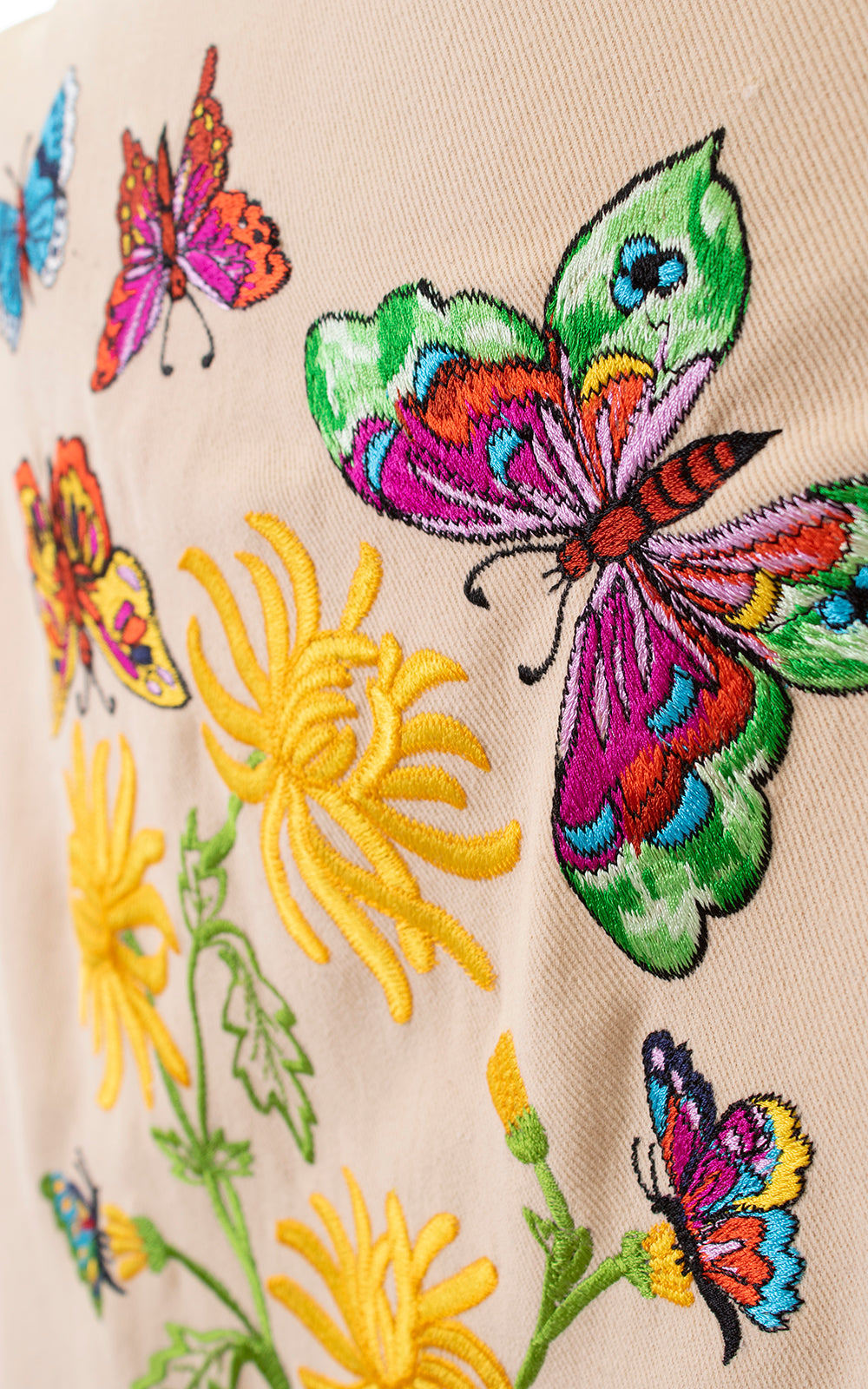 1970s Butterfly Floral Embroidered Twill Jacket | medium