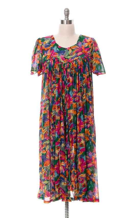 1980s Floral Cotton Trapeze Dress | medium/large/x-large