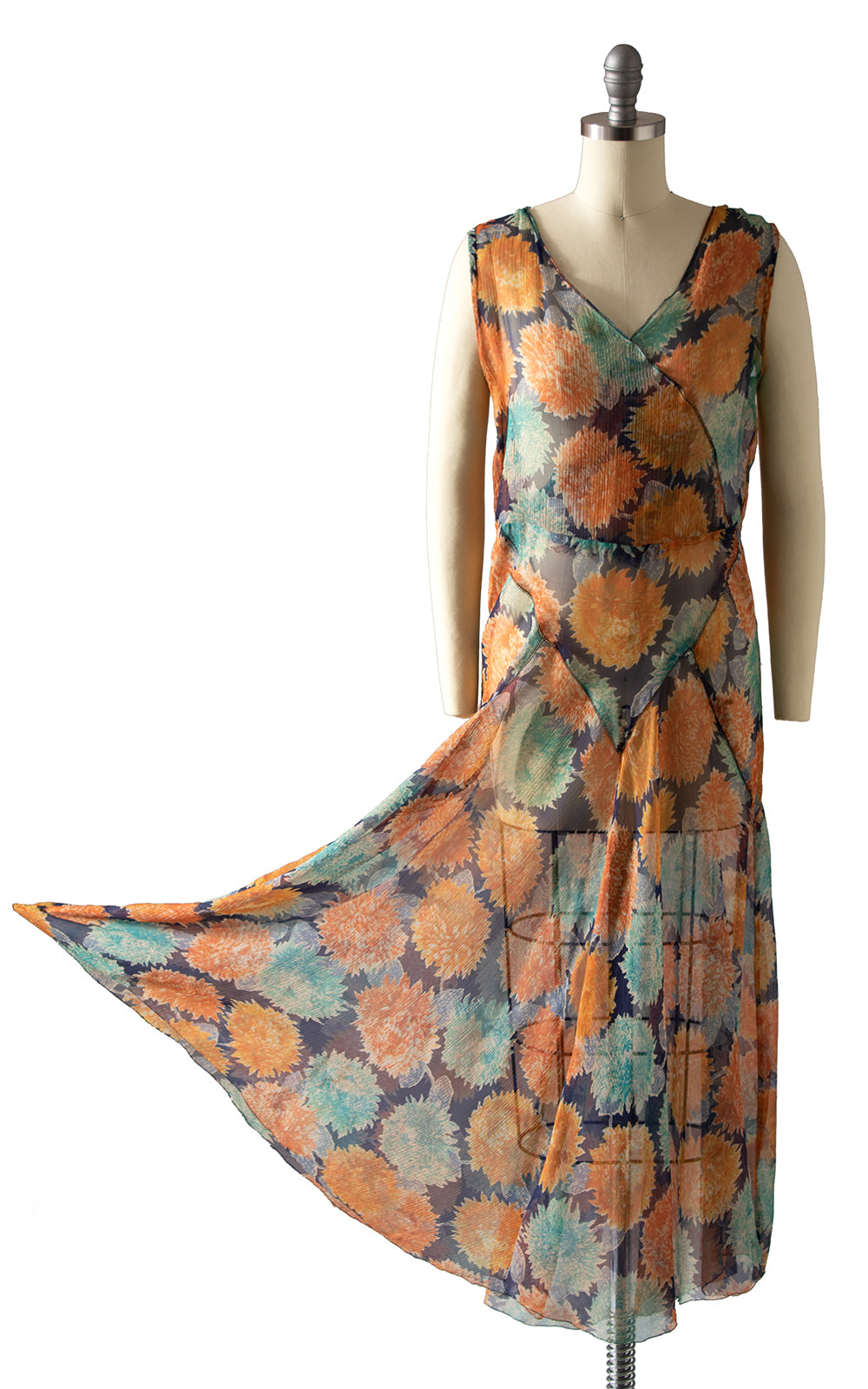 1920s 1930s Floral Silk Chiffon Dress & Scarf Set 1920s 1930s Floral Silk Chiffon Dress & Scarf Set