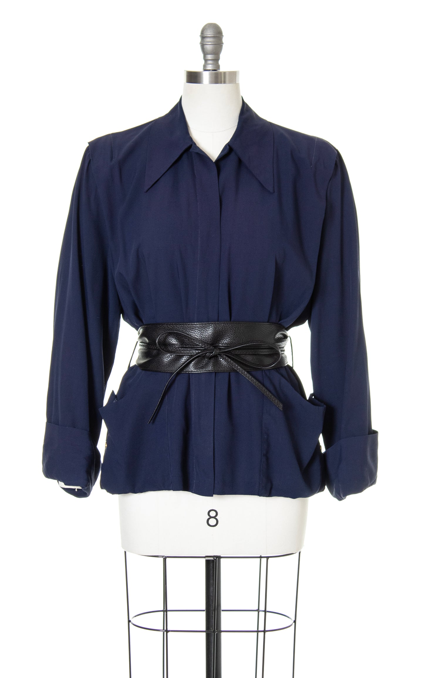 1940s Navy Blue Rayon Jacket | x-large
