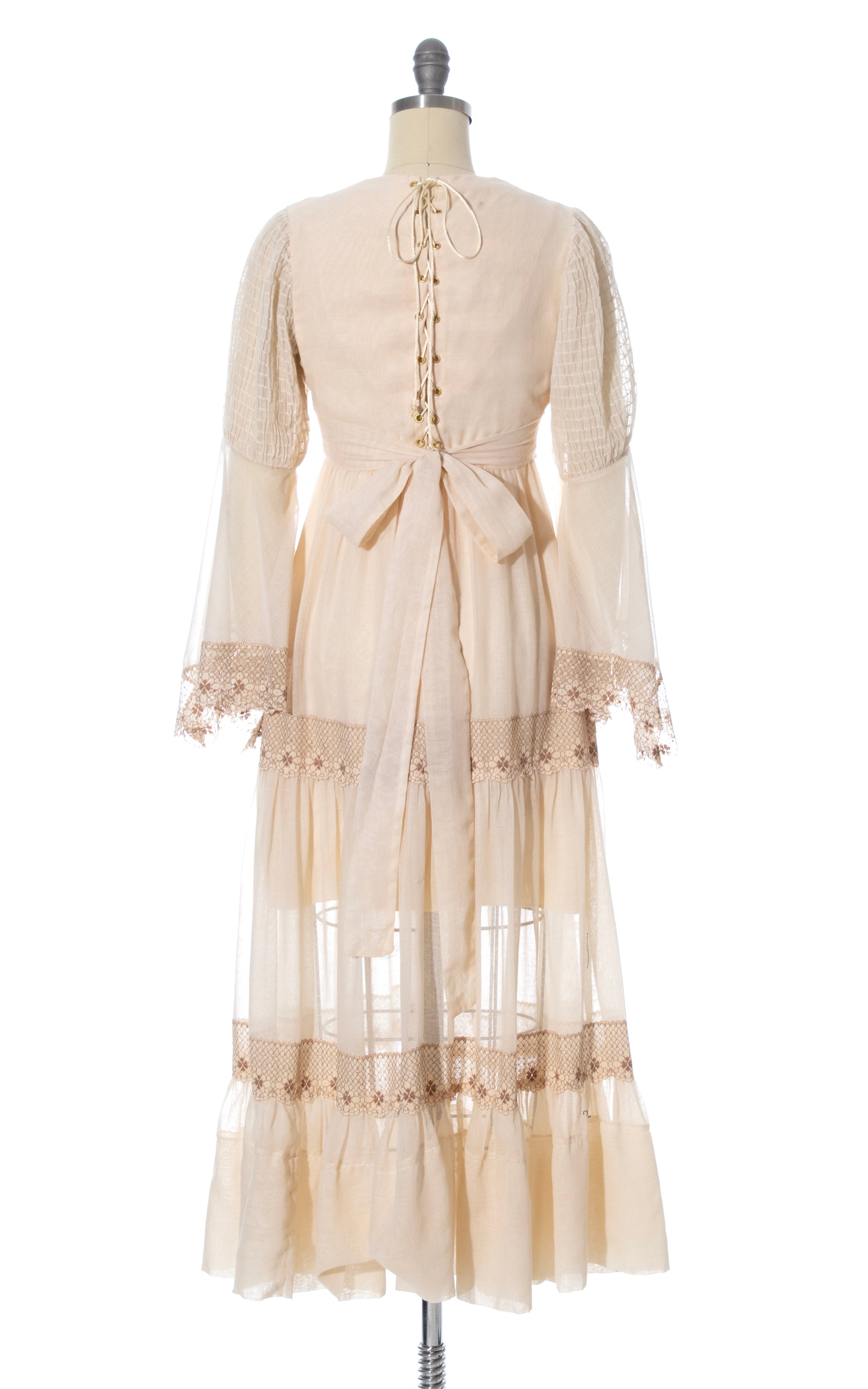 1970s Gunne Sax Style Lace-Up Maxi Dress | x-small Birthday Life Vintage 1970s Gunne Sax Style Lace-Up Maxi Dress | x-small Birthday Life Vintage