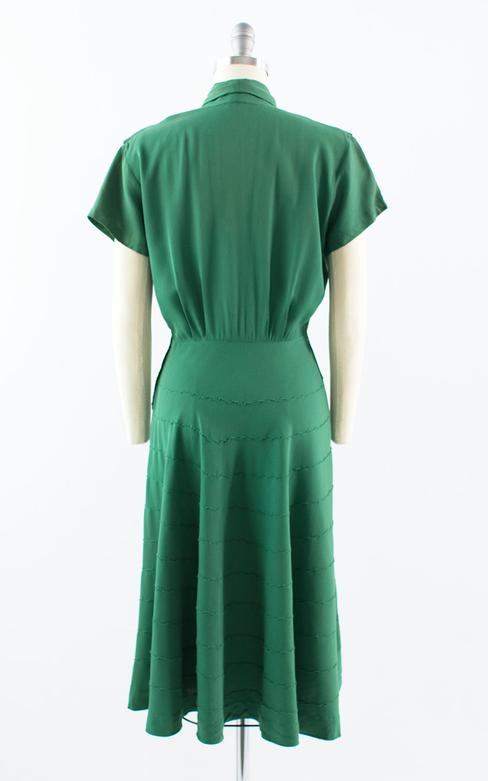 1940s Green Gabardine Pintuck Shirtwaist Day Dress | small