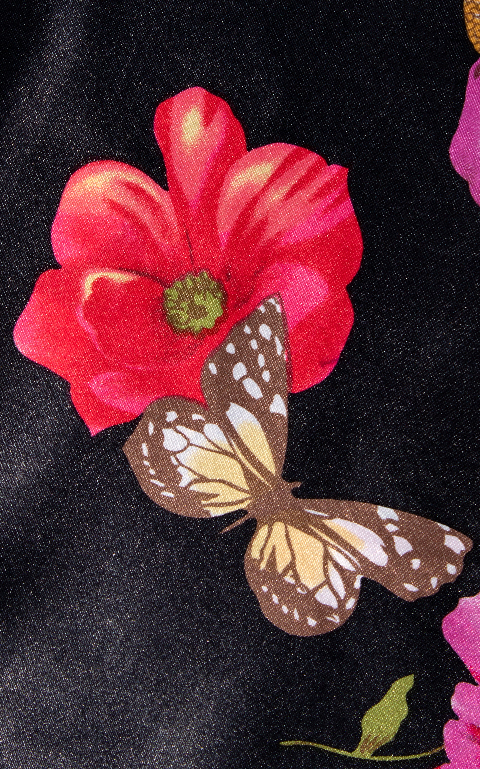 2000s Y2K Floral Butterfly Bias Cut Satin Dress