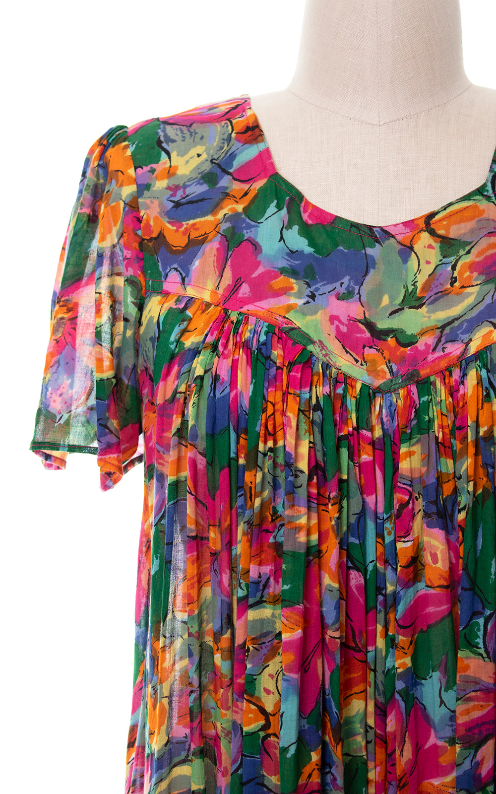 1980s Floral Cotton Trapeze Dress | medium/large/x-large