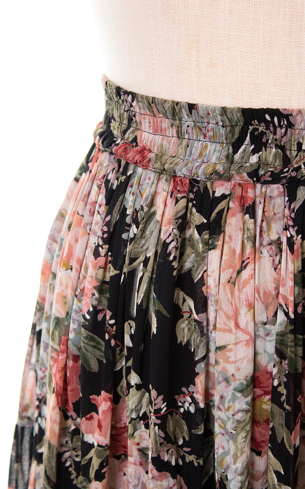 1980s Floral Rayon Tiered Skirt | small/medium