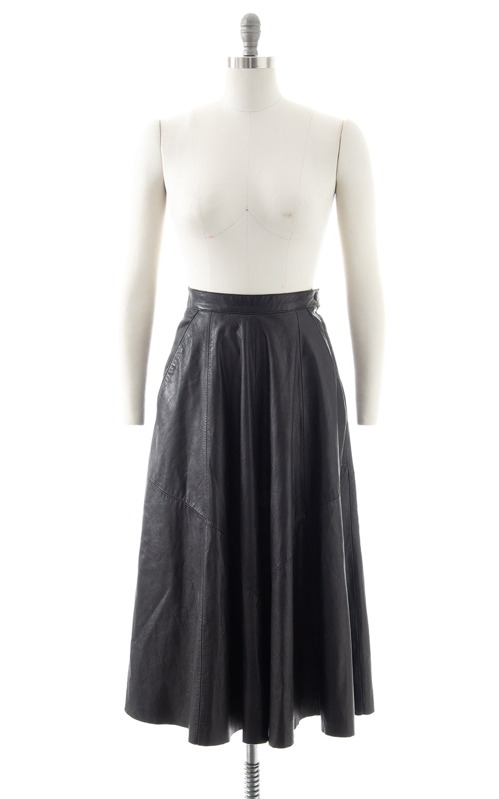 1980s Buttery Black Leather Skirt with Pockets | small