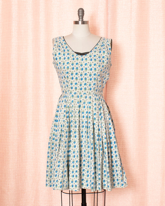 [AS-IS] 1950s JERRY GILDEN Blue Rose Sundress | small