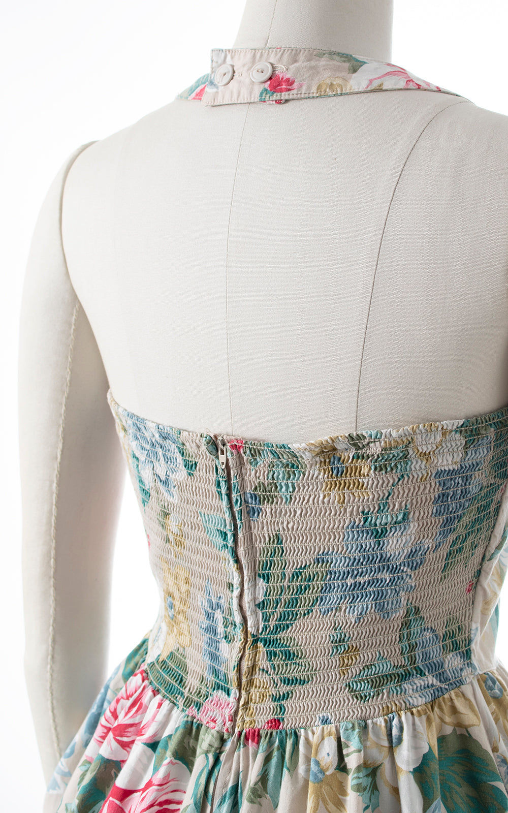 1980s Rose Cotton Halter Sundress with Pocket | medium/large