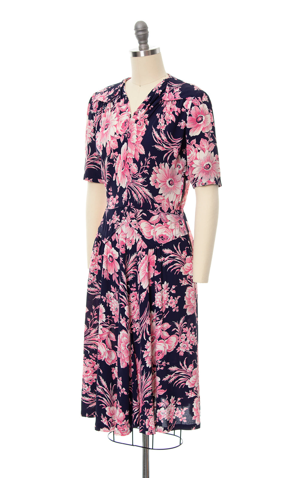 1940s Rose Floral Rayon Crepe Dress | small