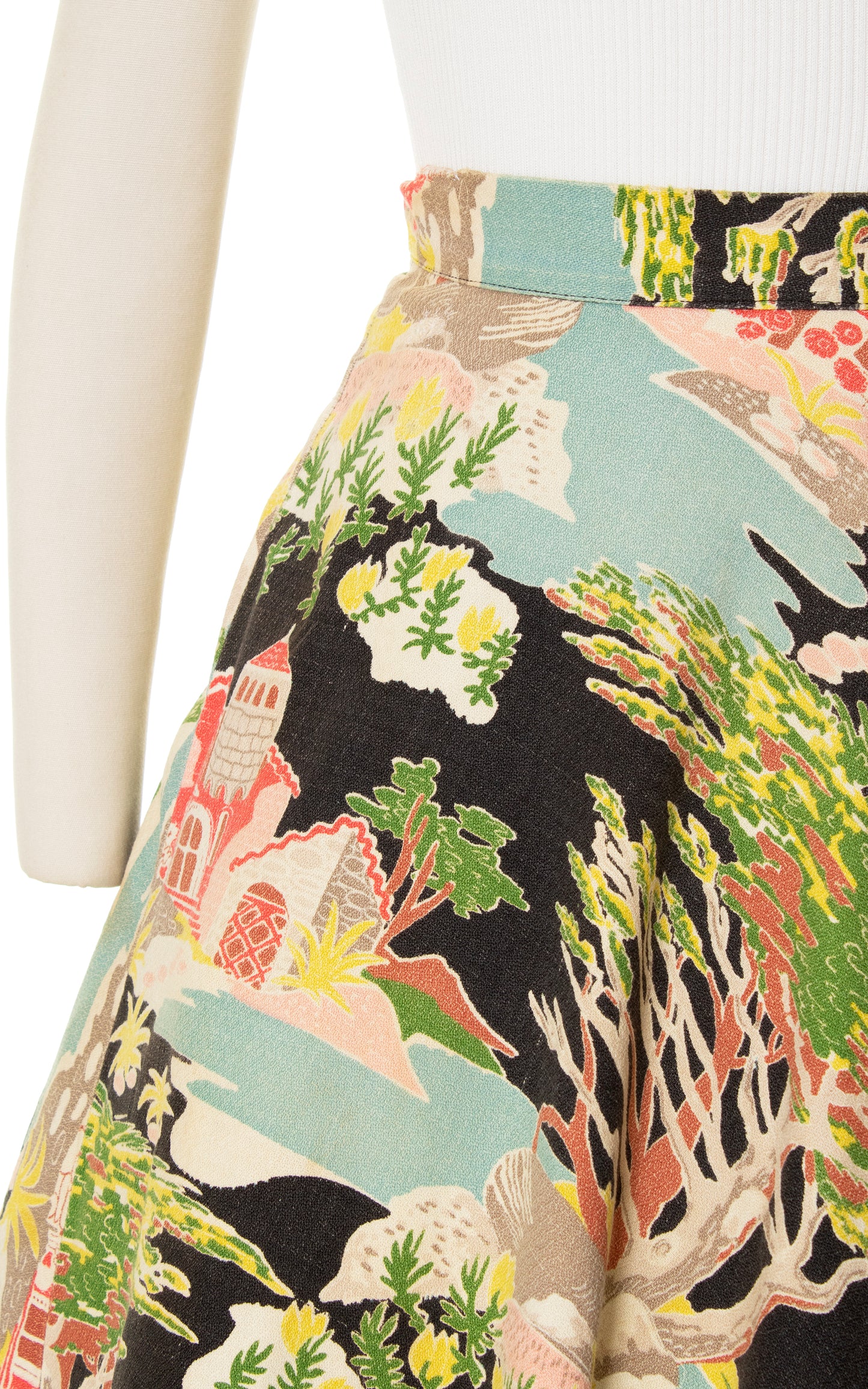 1950s Cypress Tree Novelty Print Barkcloth Skirt | small