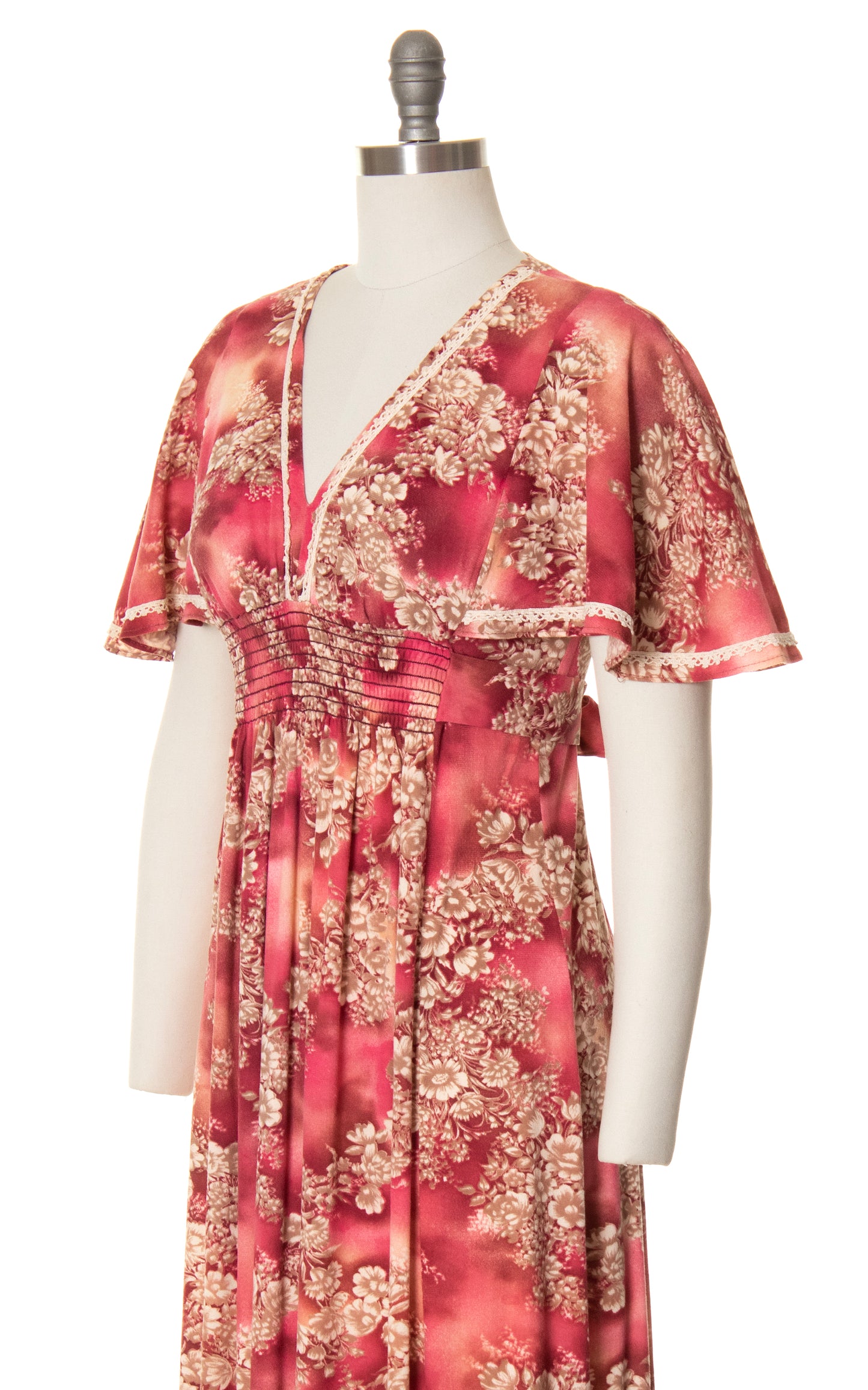 1970s Floral Capelet Sleeve Maxi Dress | small/medium