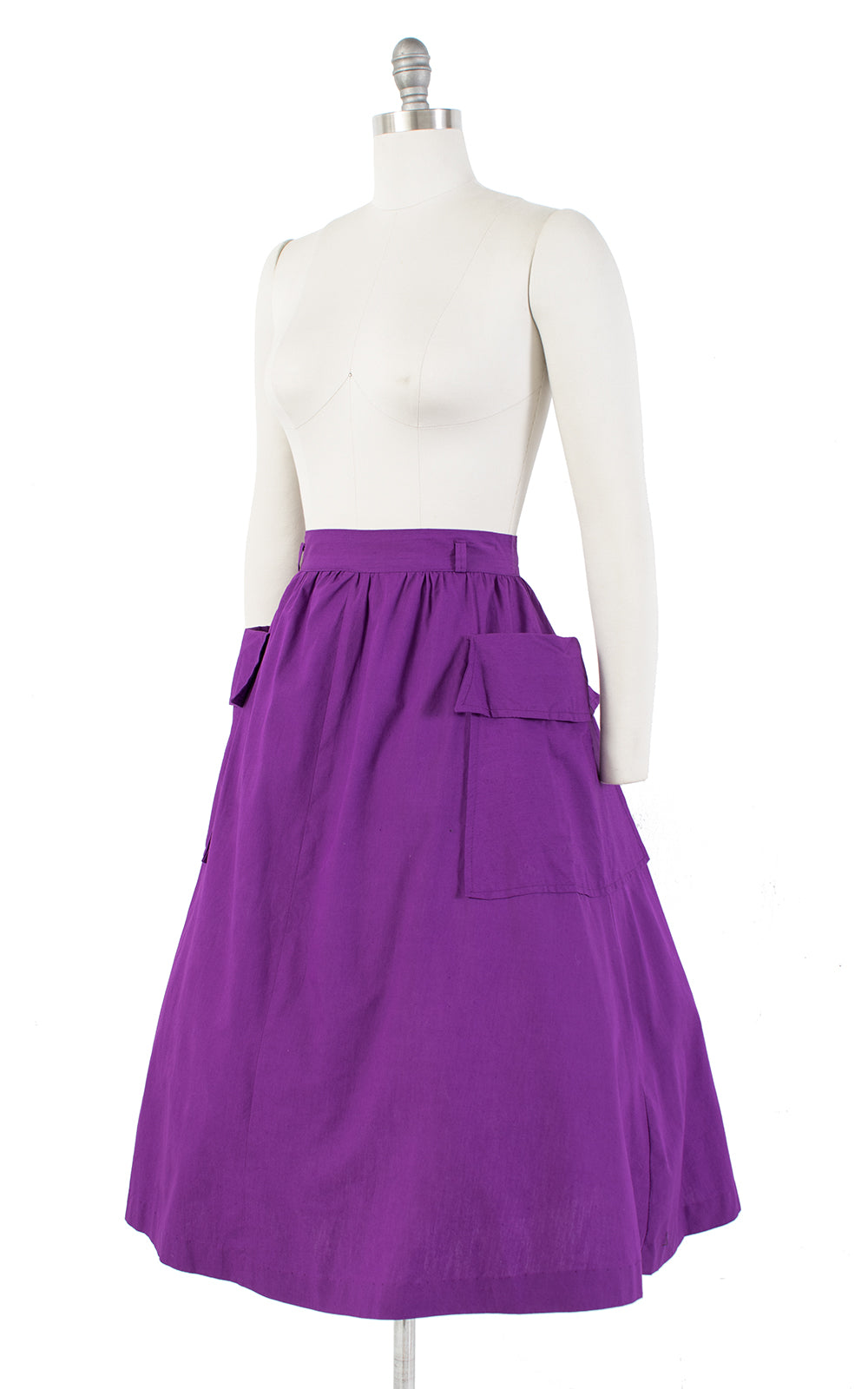 1950s Royal Purple Cotton Full Skirt with Big Pockets | medium