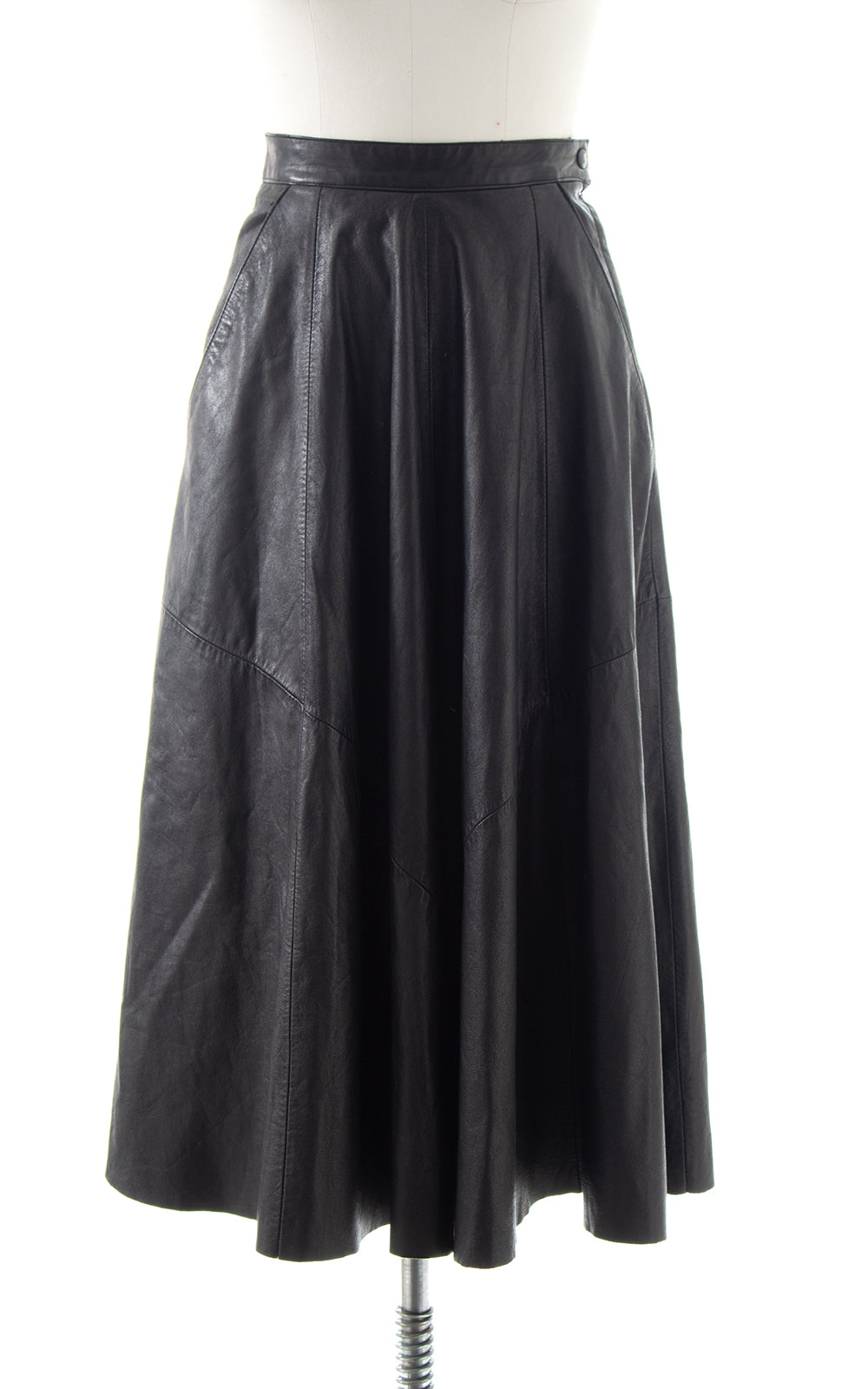 1980s Buttery Black Leather Skirt with Pockets | small