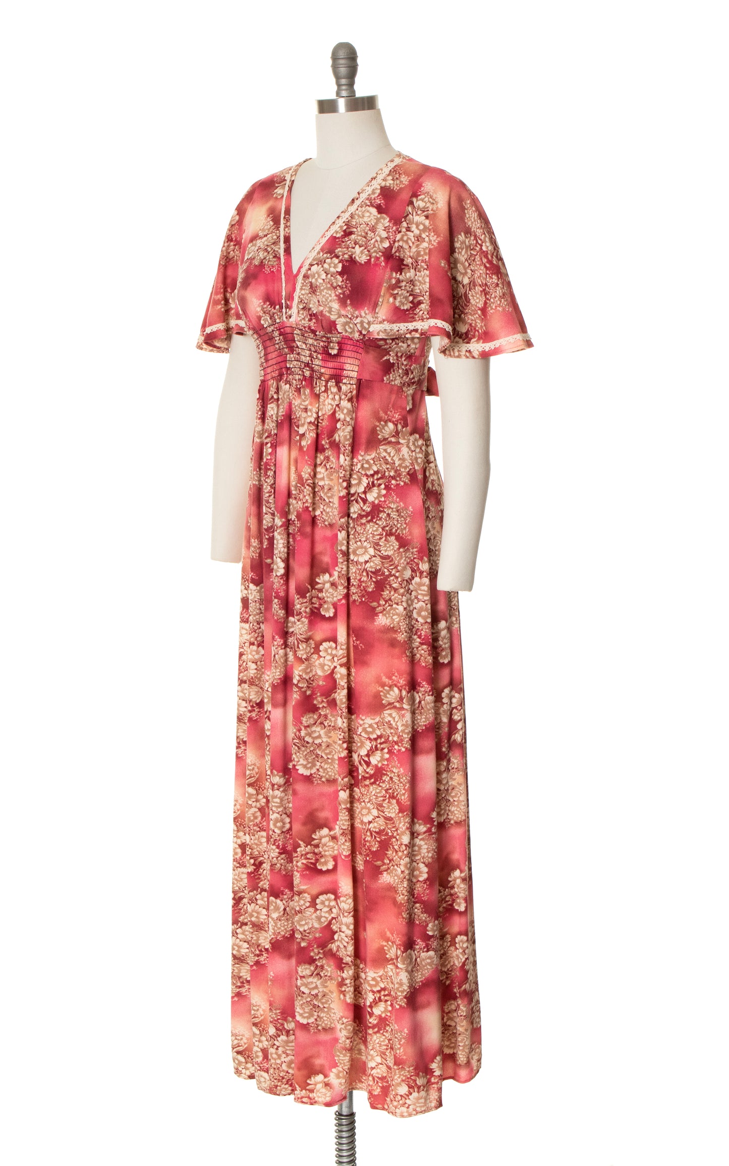 1970s Floral Capelet Sleeve Maxi Dress | small/medium