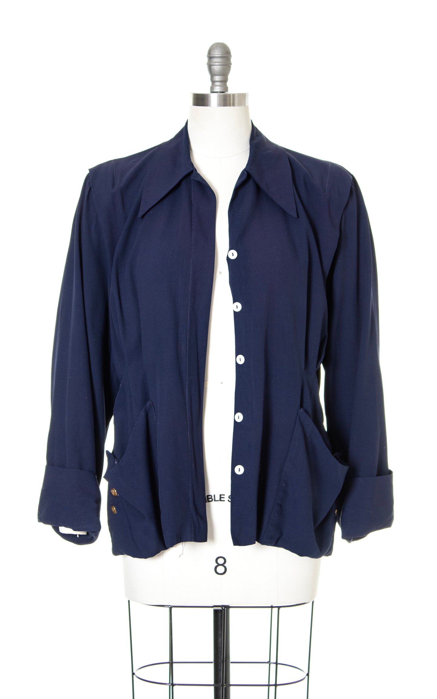 1940s Navy Blue Rayon Jacket | x-large