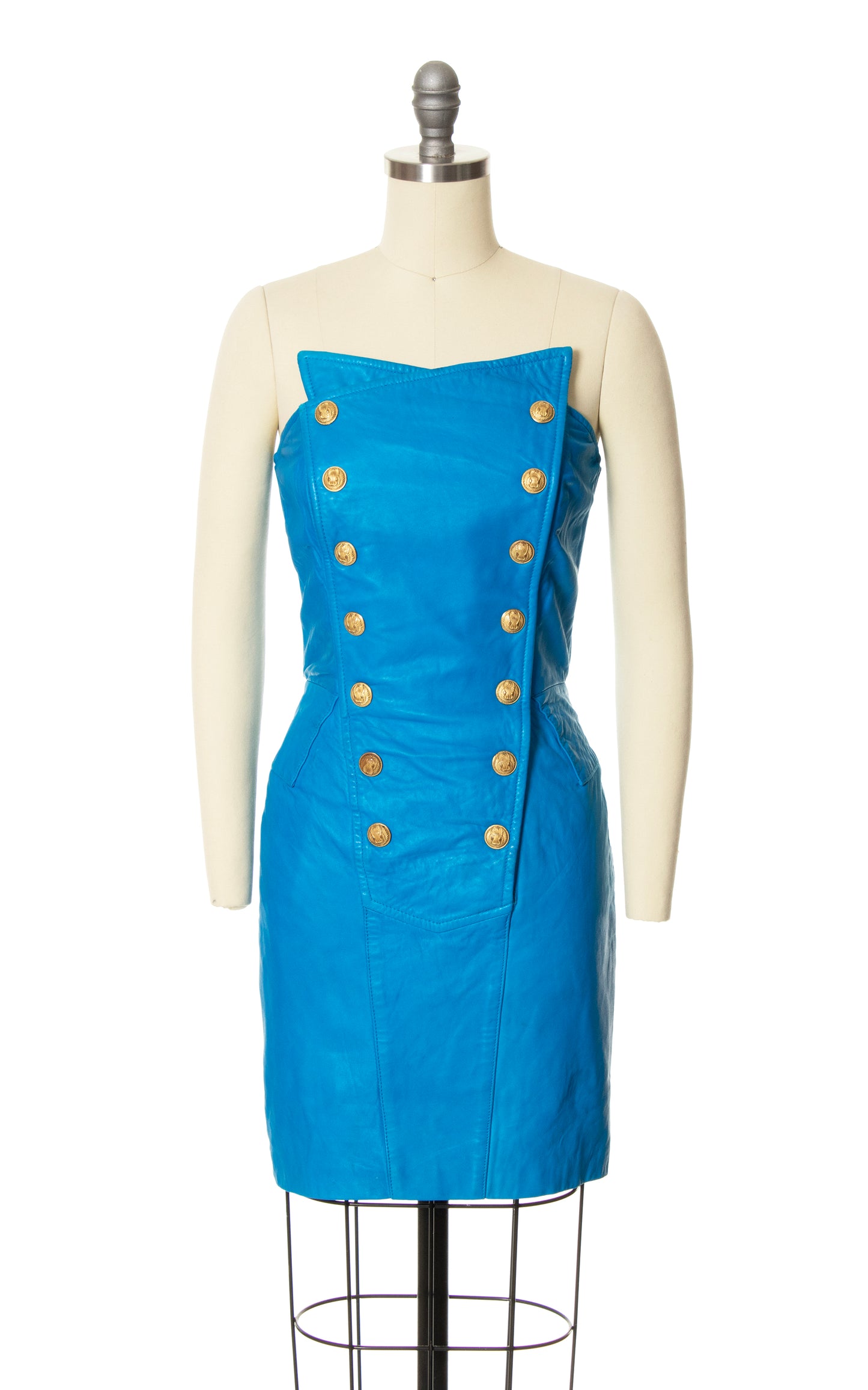 Vintage 80s 1980s NORTH BEACH LEATHER Michael Hoban Blue Wiggle Dress Mini Party Dress BirthdayLifeVintage