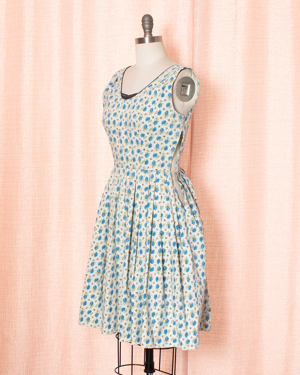 [AS-IS] 1950s JERRY GILDEN Blue Rose Sundress | small