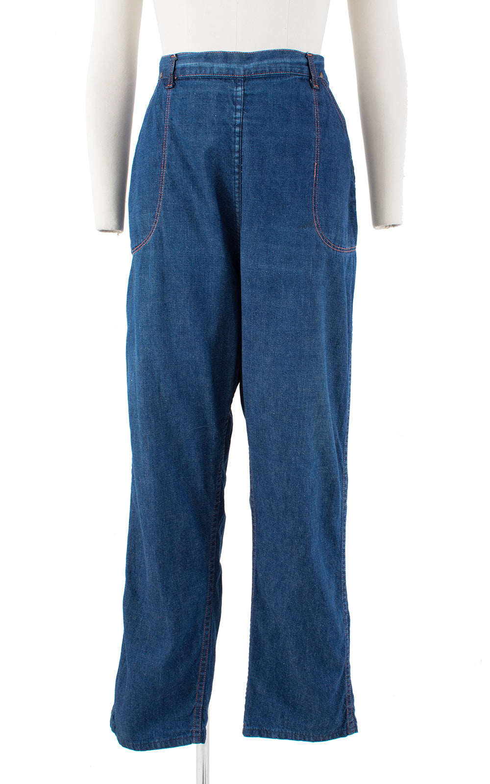 1940s Side Zipper Adjustable High Waist Blue Denim Jeans | medium