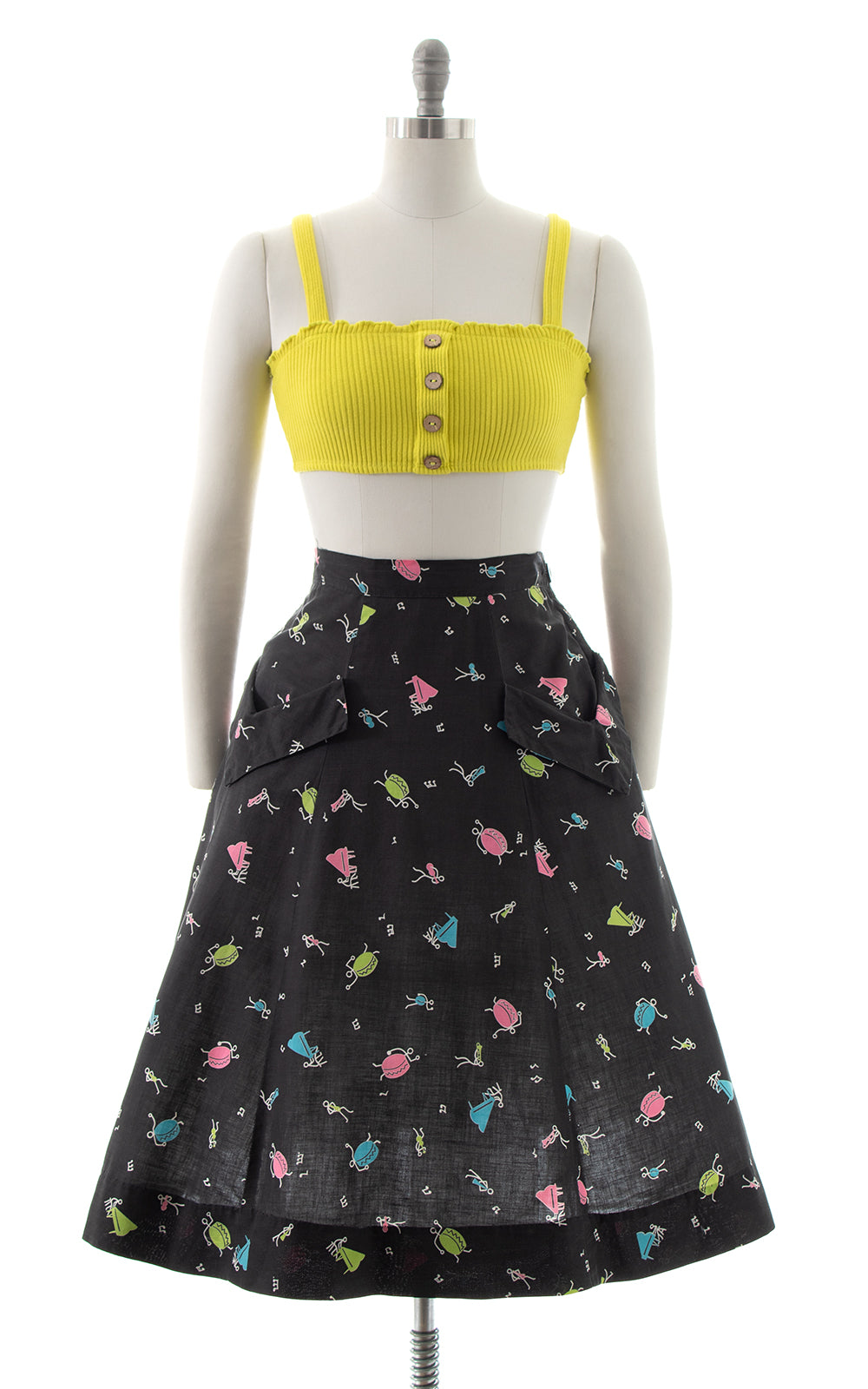 1950s Stick Figure Musicians Skirt with Pockets | BirthdayLifeVintage