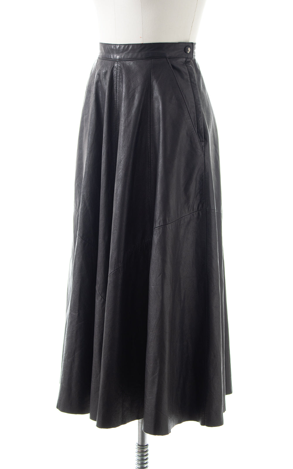 1980s Buttery Black Leather Skirt with Pockets | small