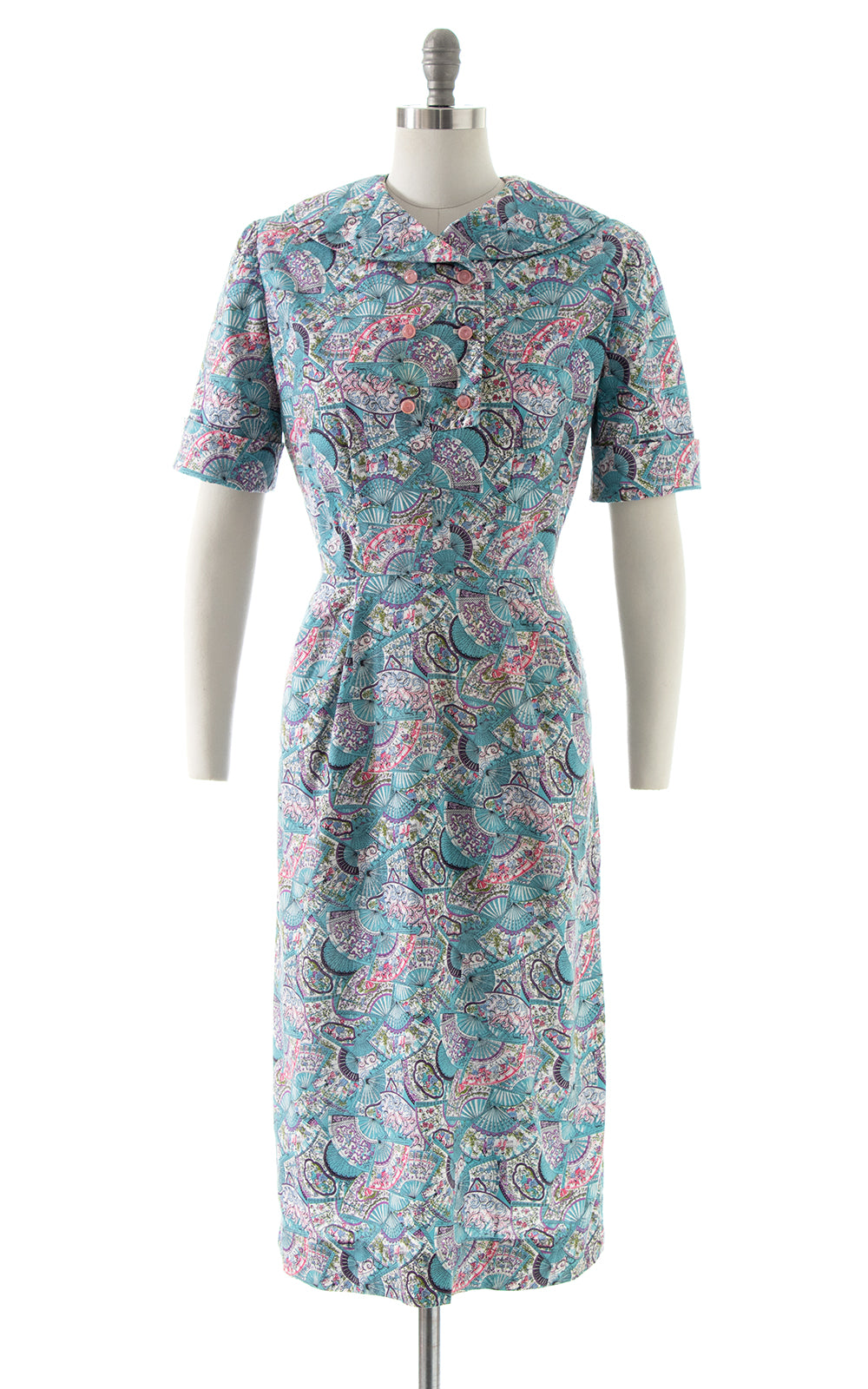 1960s Fans 17th C Novelty Print Wiggle Dress | medium