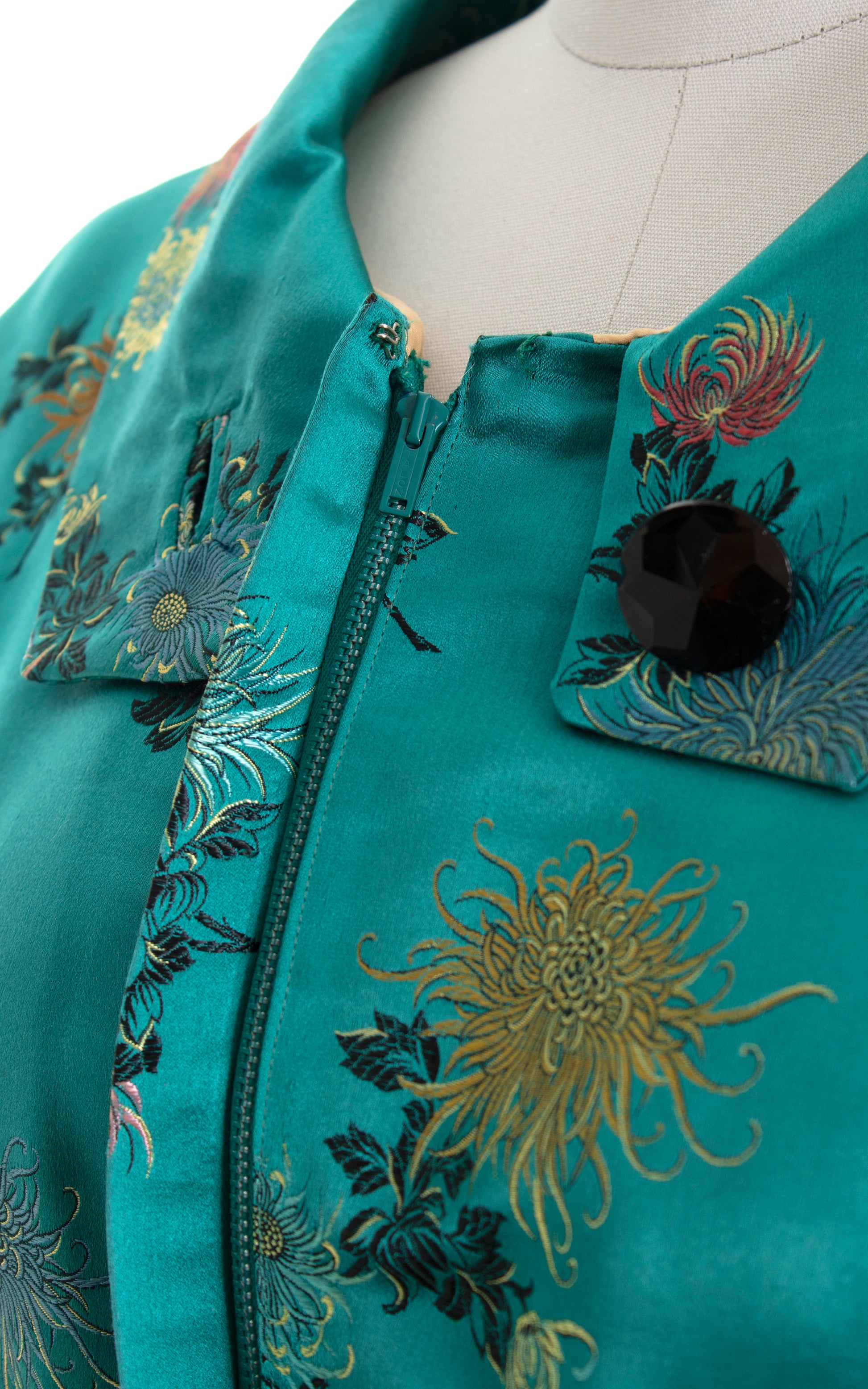 Vintage 1960s 60s Asian Silk Floral Jacquard Green Evening Dress Birthday Life Vintage