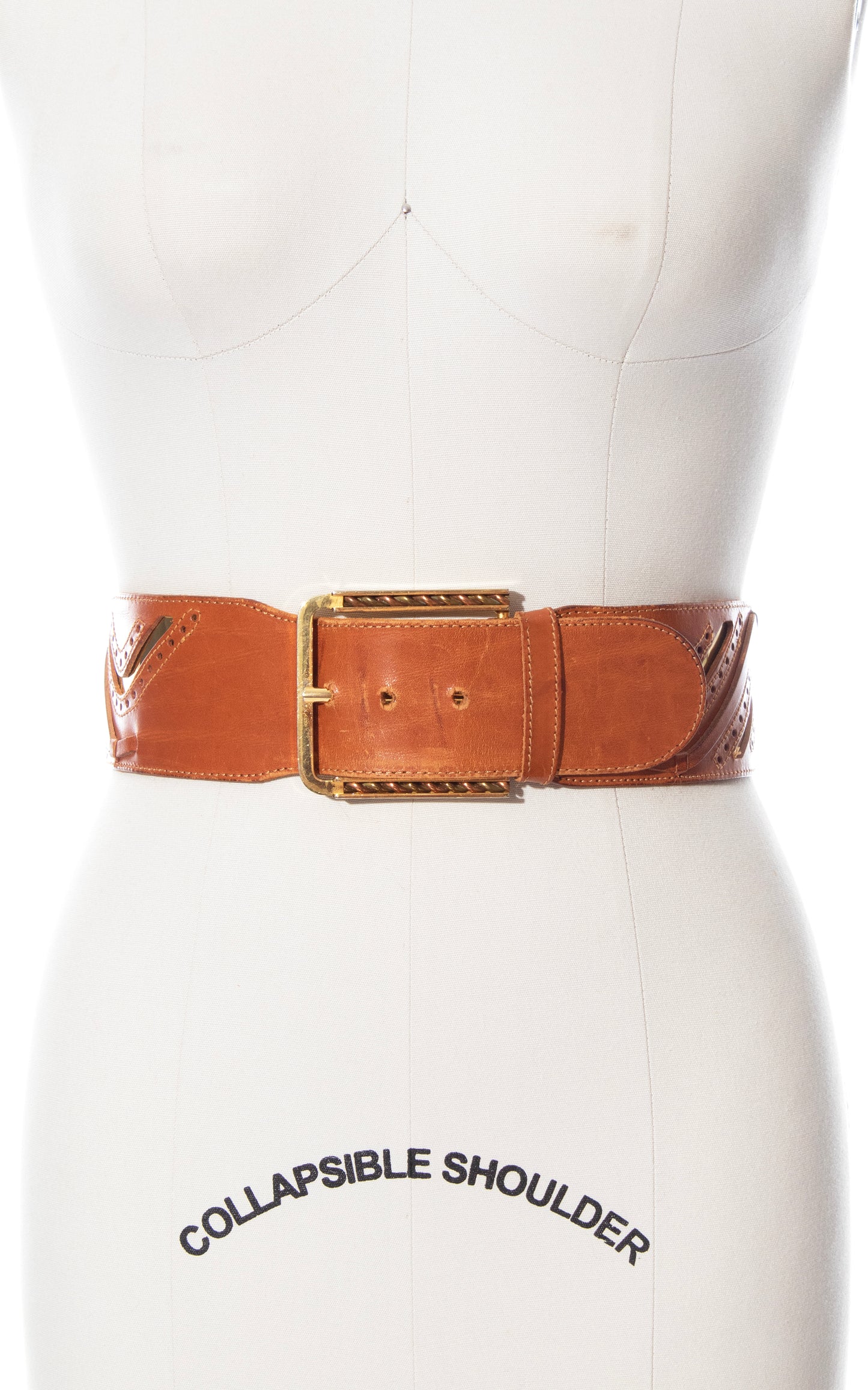 Vintage 70s 1970s Gold Foil & Brown Leather Cinch Belt High Waisted BirthdayLifeVintage