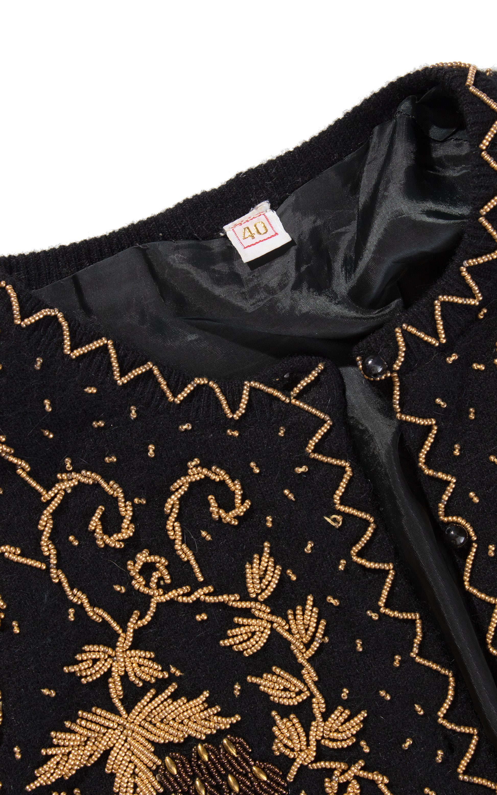 Vintage 60s 1960s Grapes Novelty Print Beaded Knit Black Wool Cardigan BirthdayLifeVintage