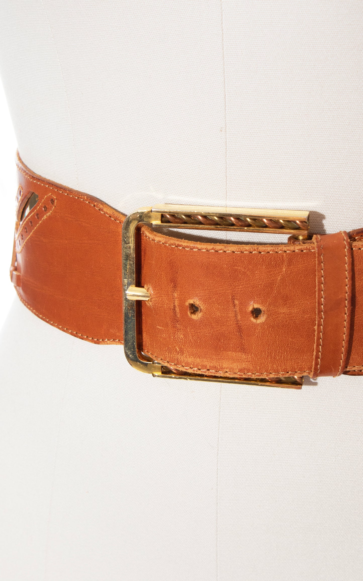 Vintage 70s 1970s Gold Foil & Brown Leather Cinch Belt High Waisted BirthdayLifeVintage