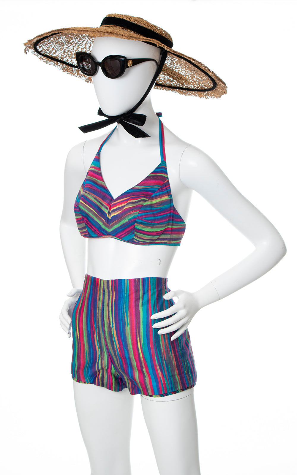 1950s 1960s Striped Cotton Bikini | x-small/small