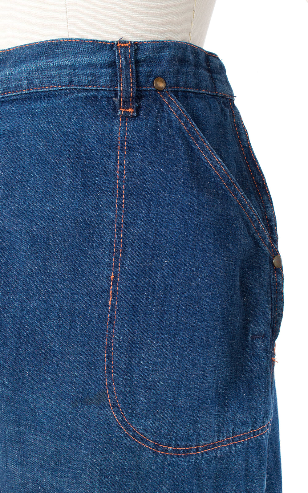 1940s Side Zipper Adjustable High Waist Blue Denim Jeans | medium