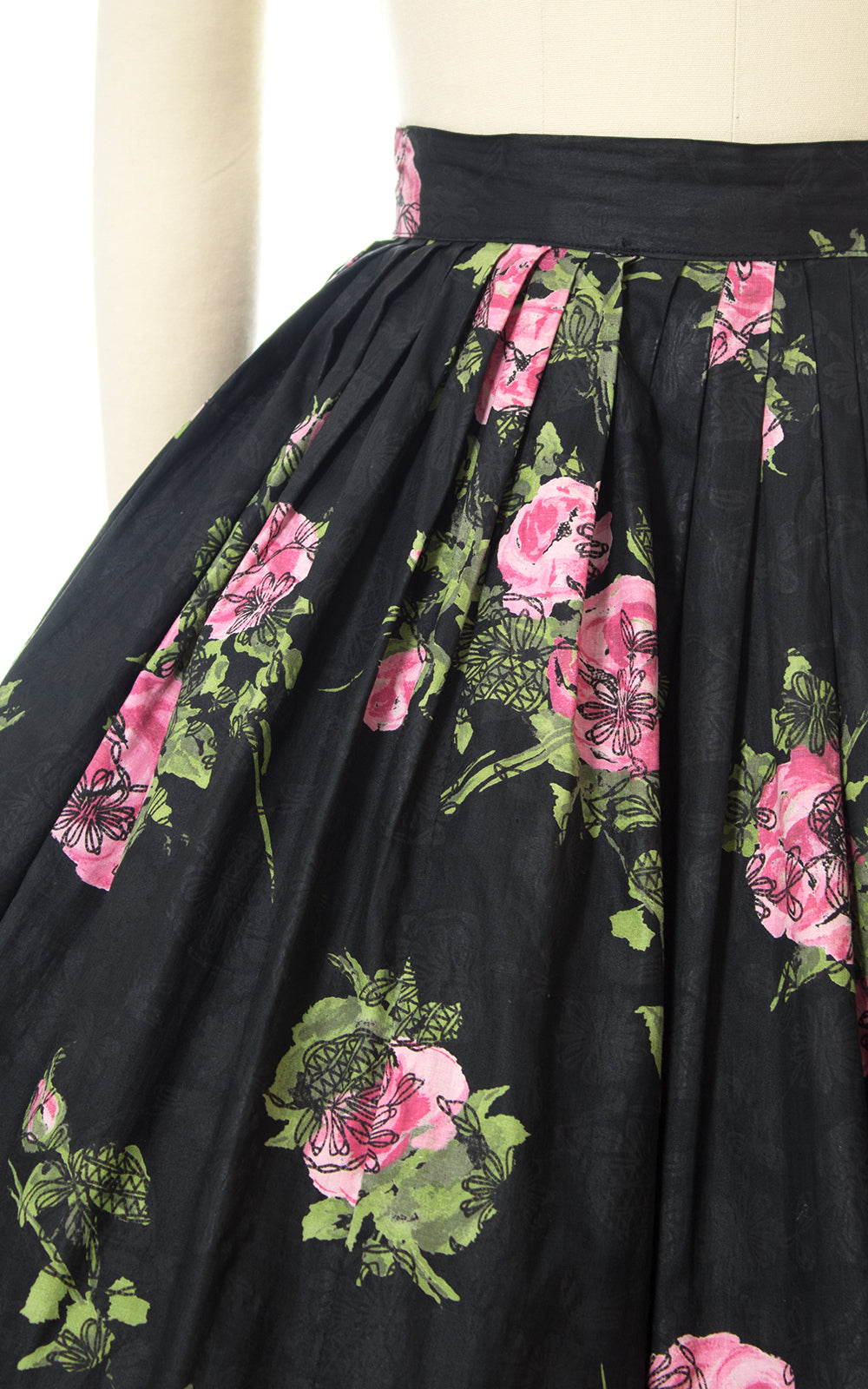 1950s Pink Rose Print Cotton Skirt