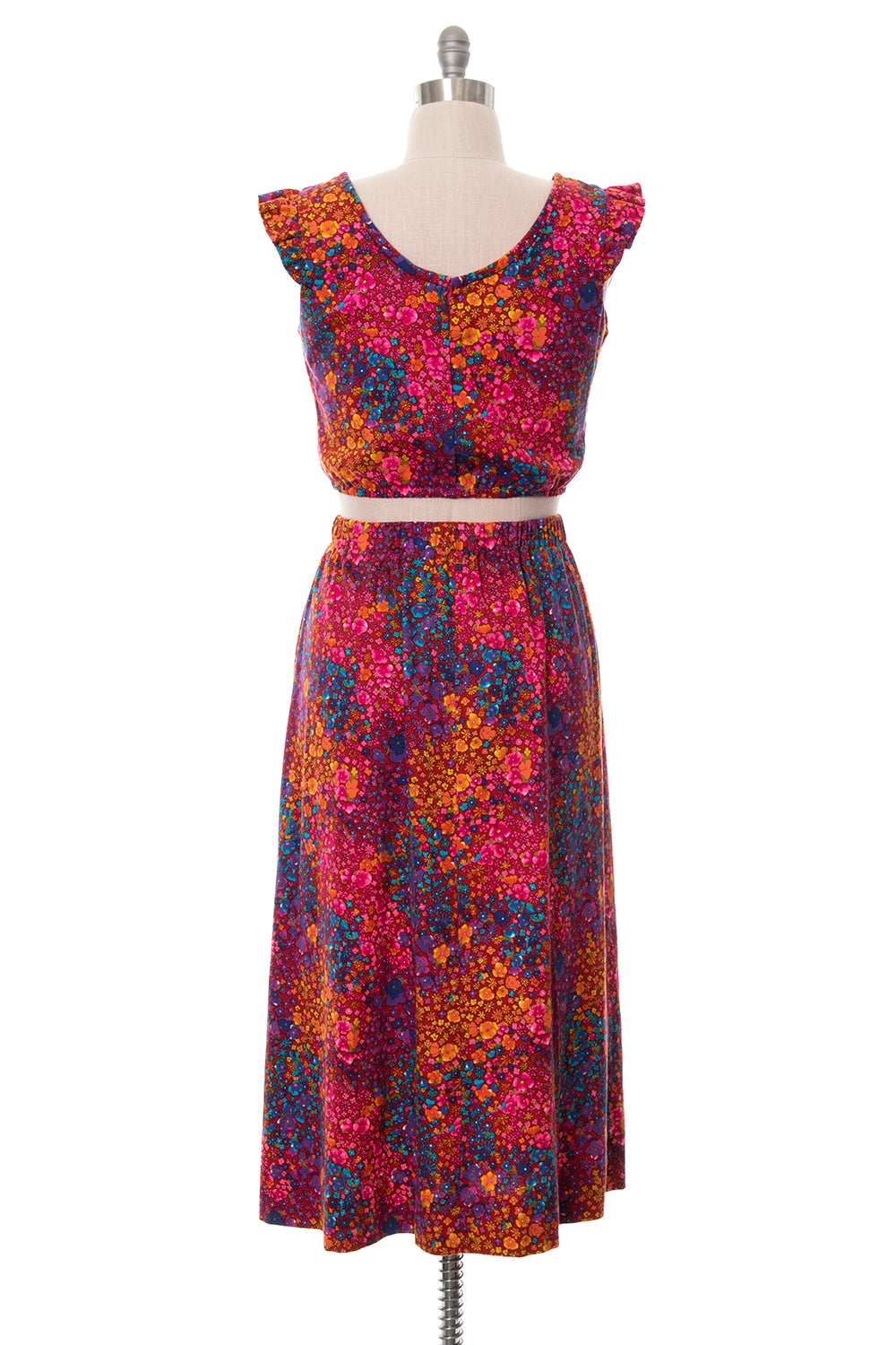 1960s 1970s Floral Barkcloth Top & Skirt Set | small/medium/large