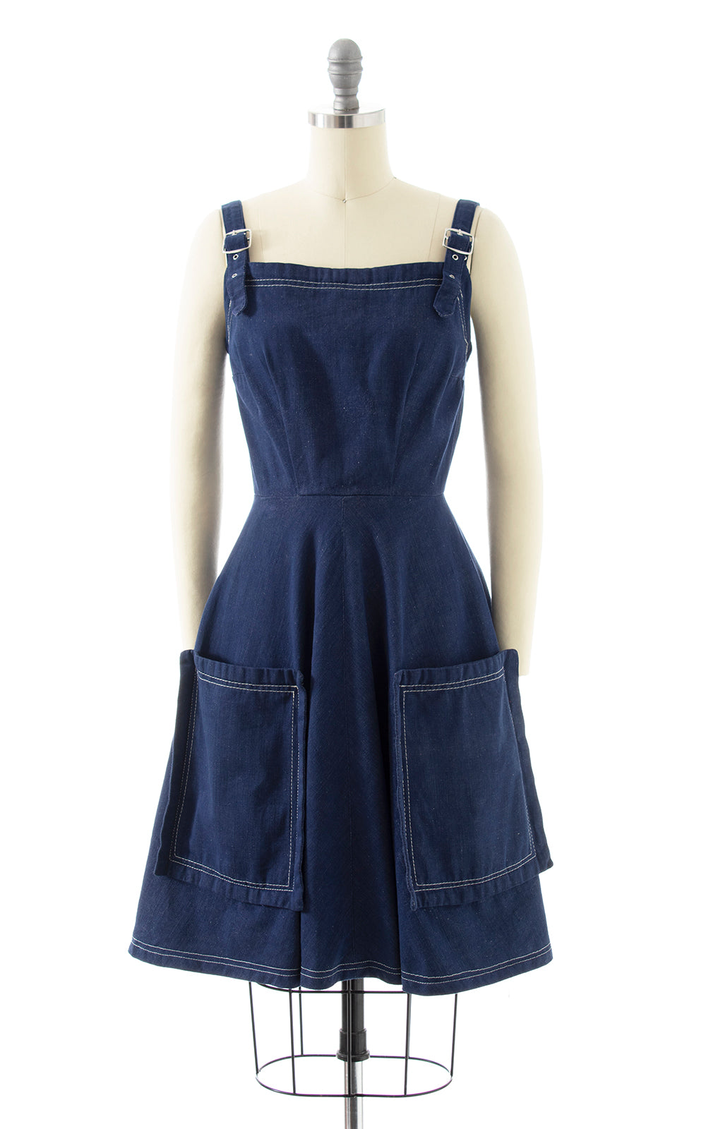 1970s Denim Overalls Dress with Giant Pockets | x-small