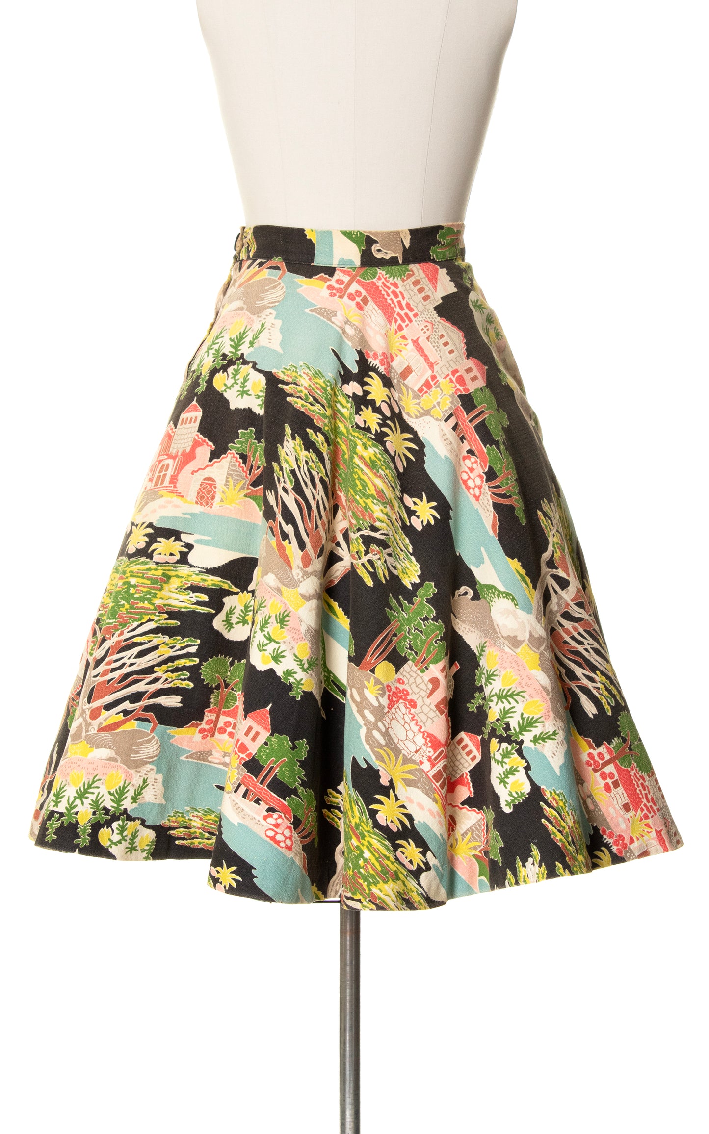 1950s Cypress Tree Novelty Print Barkcloth Skirt | small