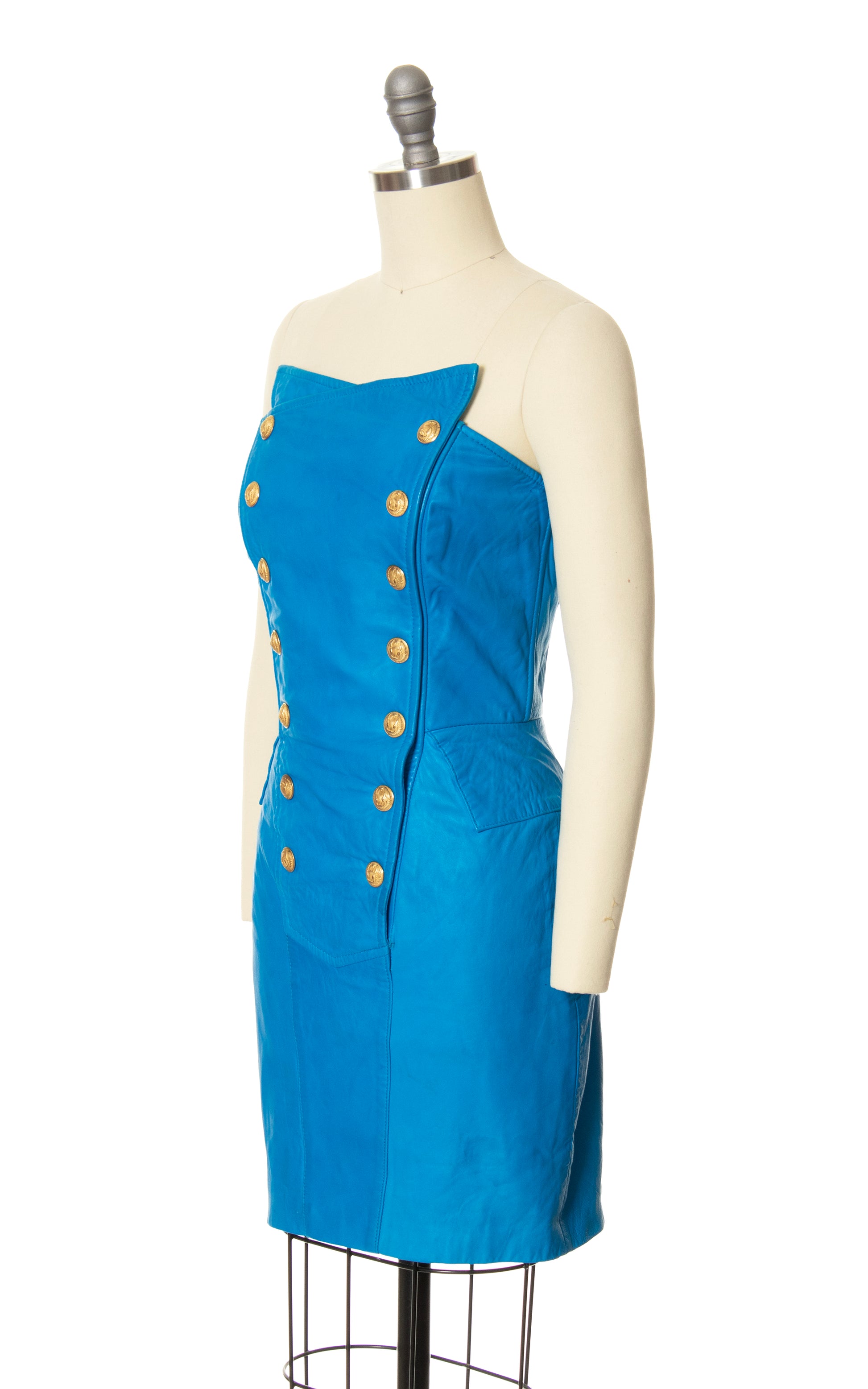 1980s NORTH BEACH LEATHER Blue Wiggle Dress | x-small Birthday Life Vintage 1980s NORTH BEACH LEATHER Blue Wiggle Dress | x-small Birthday Life Vintage