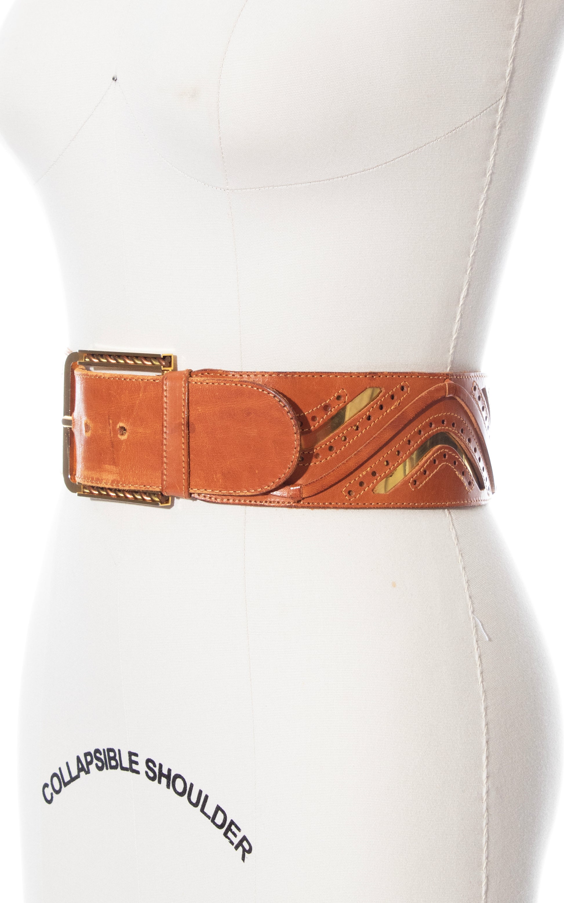 1970s Gold Foil & Brown Leather Cinch Belt | medium Birthday Life Vintage 1970s Gold Foil & Brown Leather Cinch Belt | medium Birthday Life Vintage