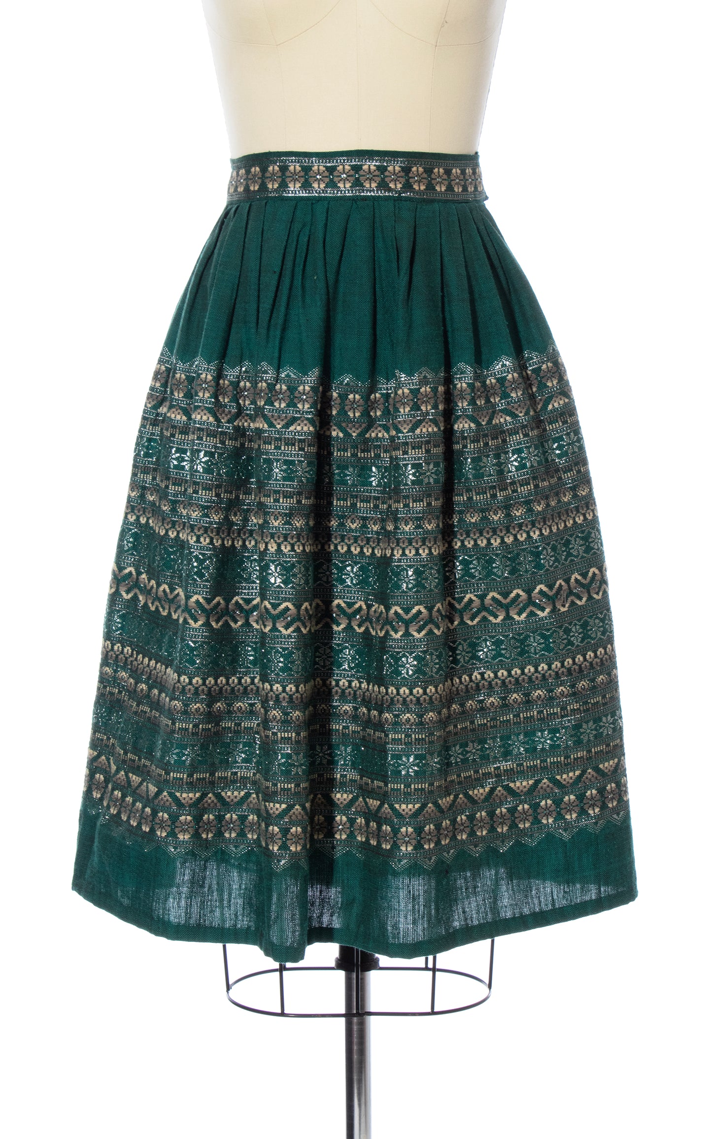 Vintage 60s 1960s Metallic Woven Green Full Swing Skirt BirthdayLifeVintage