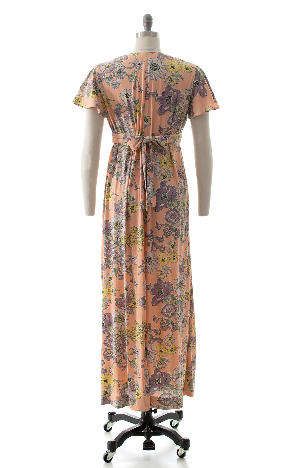 1970s Flutter Sleeve Floral Maxi Dress BirthdayLifeVintage