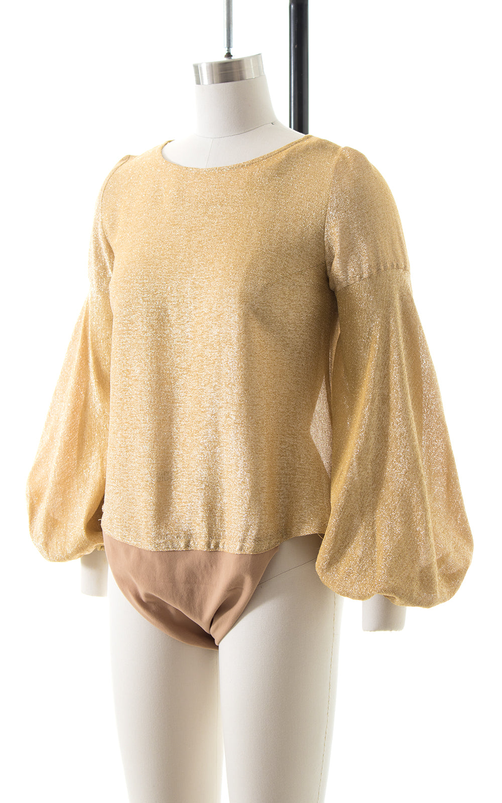 1970s Metallic Gold Bishop Sleeve Bodysuit